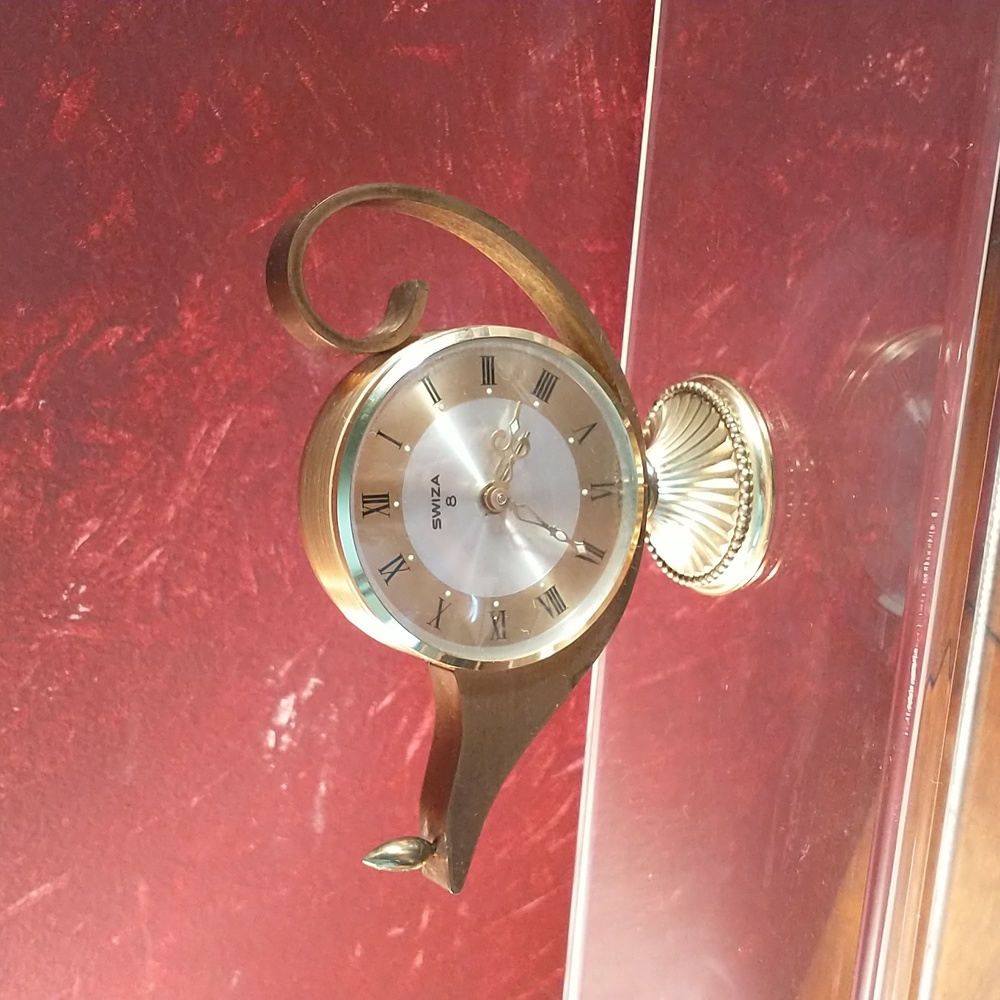 Vintage - Swiza - Lamp Windup Alarm/ Table Clock - Swiss Made - Brass Base